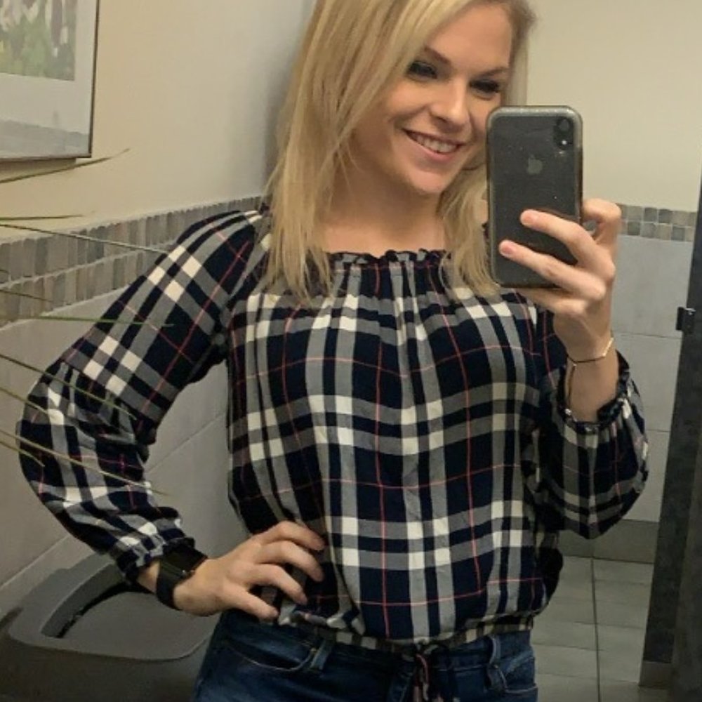 Maurices Long Sleeve Plaid Blouse - Tie Front - SMALL -